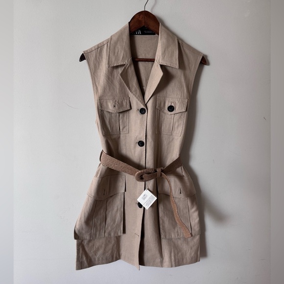 Zara Beige Cargo Dress with Belt. Size XS. - Picture 4 of 6